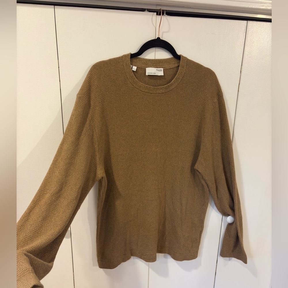 Selected Homme 100% Organic Cotton Men’s Tan Quilted Crewneck Size XL - Picture 2 of 7